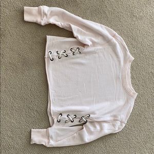 Aerie pink cropped sweatshirt with rope sides